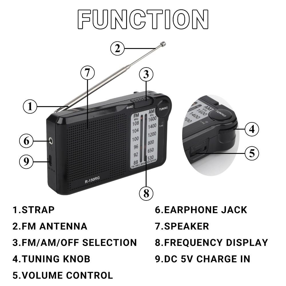Rechargeable AM/FM Radio 150RG Small Radio Pointer Radio Pocket Radio  Travel