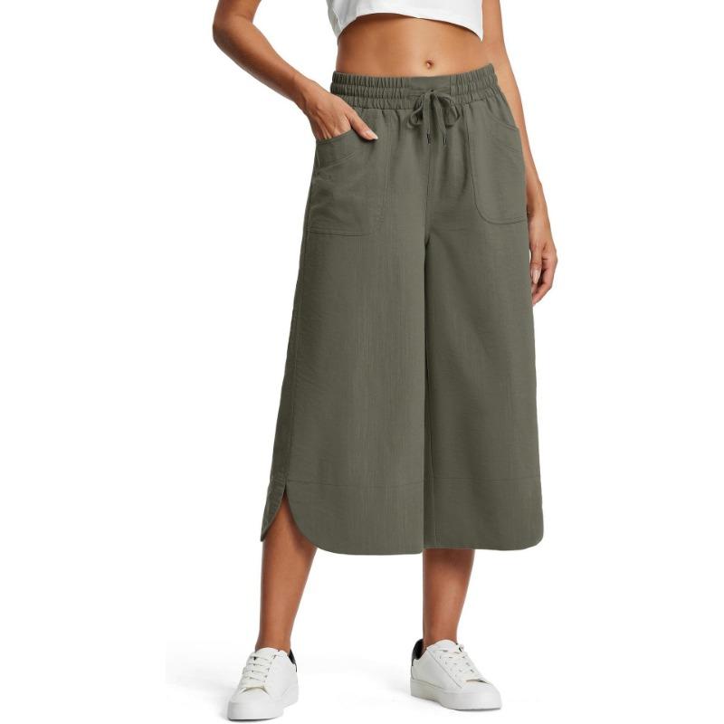 Damen Frühling Sommer Elastische Taille Weites Bein Lockere Freizeit Caprihose