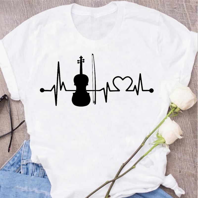 Nové Harajuku Funny Music Note Art Tričko Móda Ženy Tričko Hudební topy Krátké rukávy Černé Tričko Dámské Neformální Trička Top