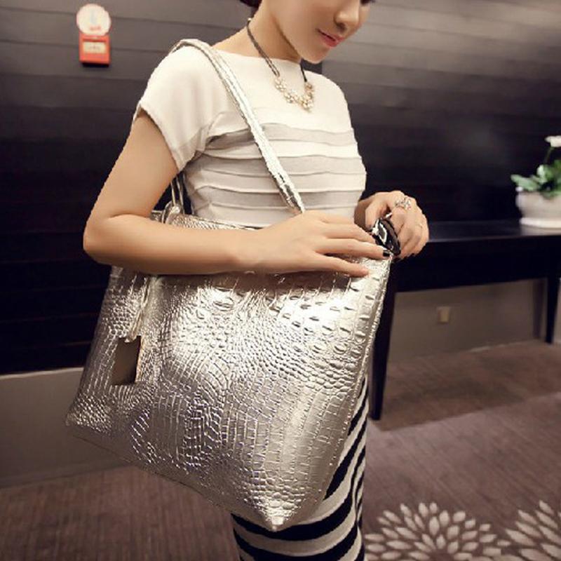 Damen-Schultertaschen Große Kapazität PU-Leder Retro Krokodilmuster Handtasche Mode Unterarm-Shopper Tragetaschen Qualität