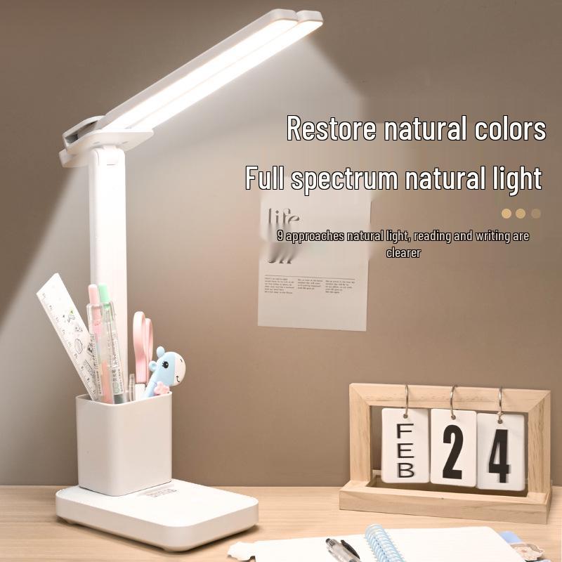Multifunctional LED Desk Lamp with Rechargeable & Plug-in Options, Eye-Protection, Night Light, and Pen Holder for Study & Dorm Room