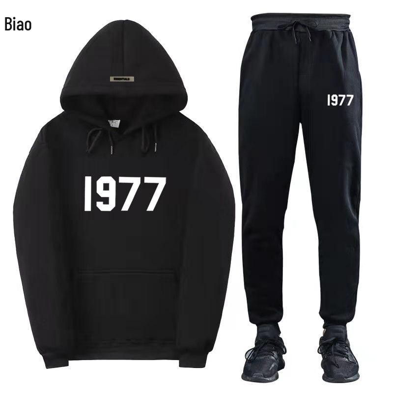 ESSENTIALS Double Line High Street Fleece Hoodie Set 1977 Trendy Casual Loose Fit.