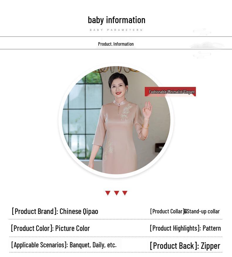 Elegant Pink Embroidered Cheongsam - Long Sleeve Satin Evening Dress for Mother-in-law, October 2025