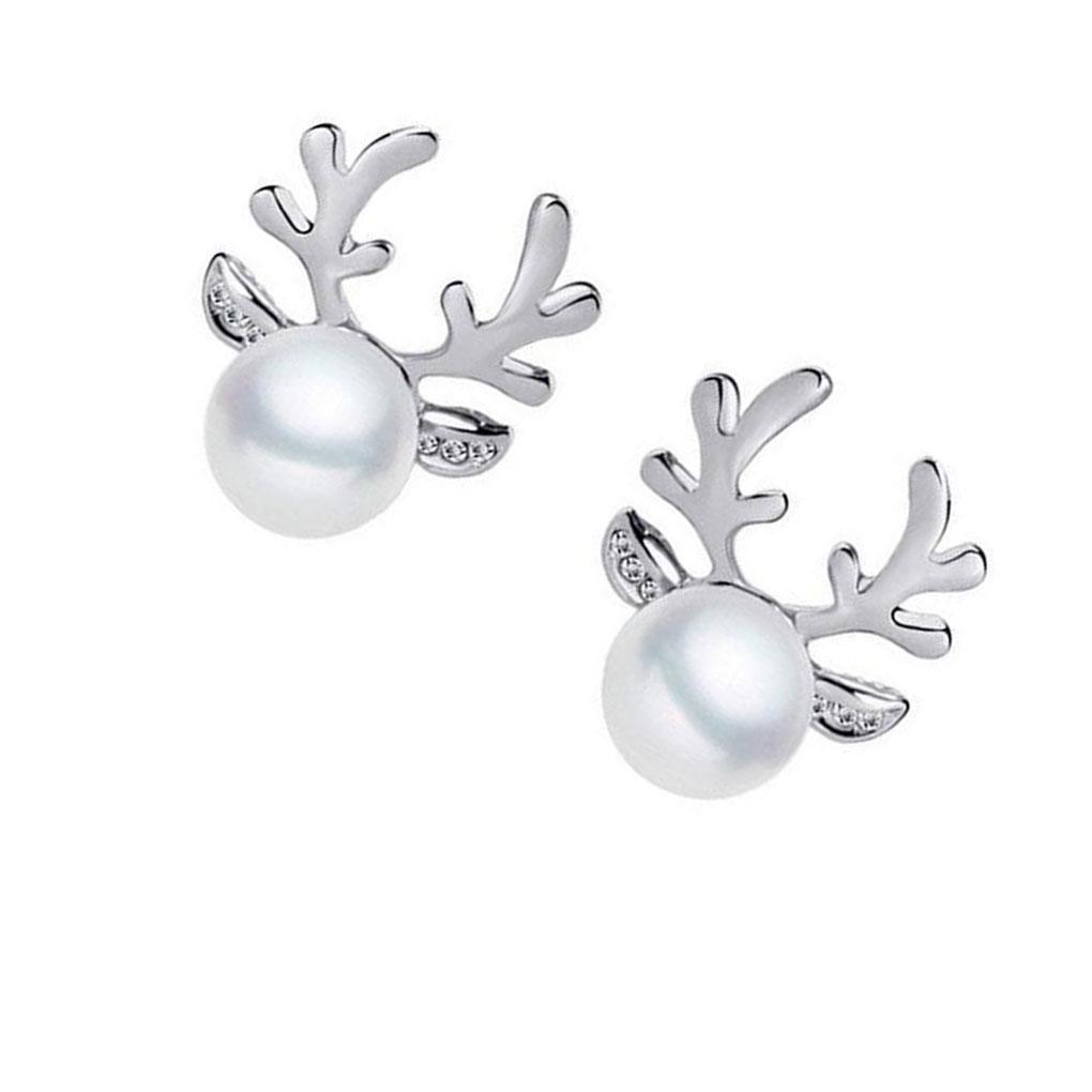 Elegant Women Pearl Antlers Pendant Necklace Crystal Rhinestones Shining Earrings Kit Girl Lady Gift Jewelry