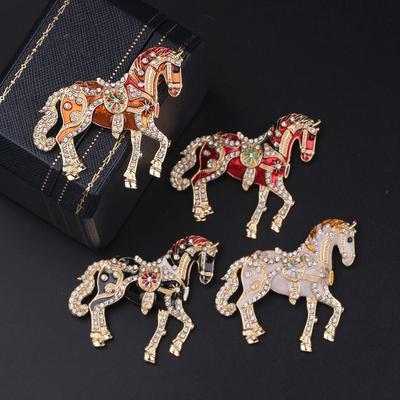 Luxury Strong Horse Brooches Enamel Metal Badge Pin Vintage Zodiac Animal Lapel Pins  for Women