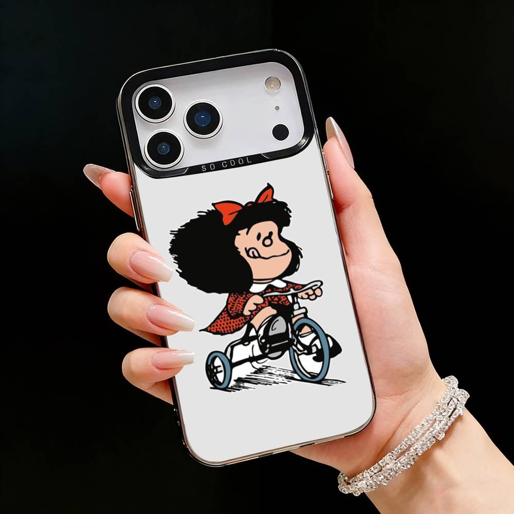 Cartoon M-Mafalda Niedliche Handyhülle Für iPhone17, 16,15,14,13,12 Pro Max Schwarzes Candy Matt Stoßfeste Hülle
