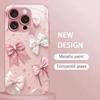 Pink Bow Design Tempered Glass Phone Case Suitable for iPhone17 16 15 14 13 12 11Pro/Max/Plus Anti Drop and Shockproof Backcover