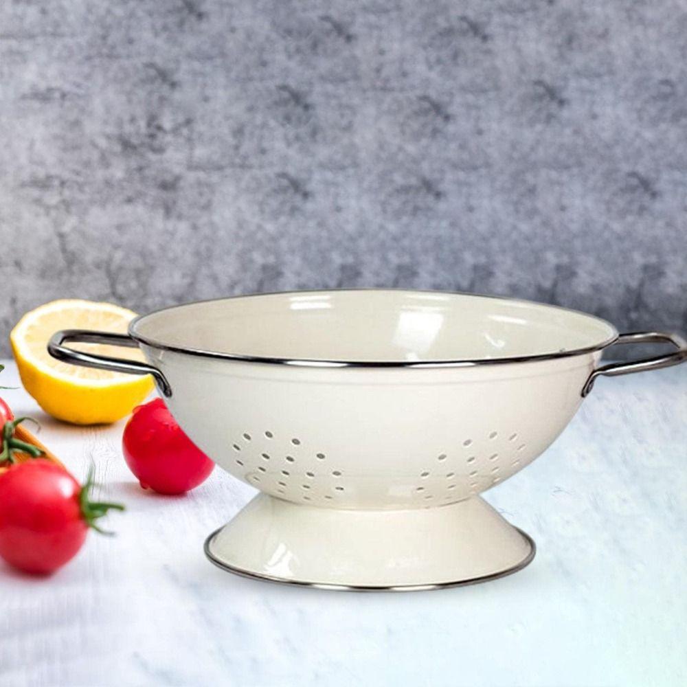 Rust-proof Enamel Coated Fruit Basket Carbon Steel Vegetable Strainer Countertop