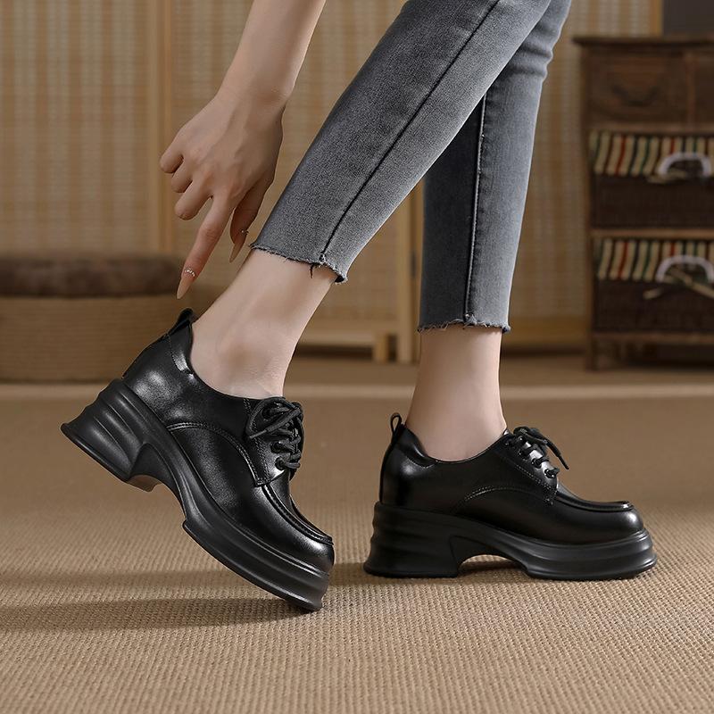 Small leather shoes lace-up women's new inner height-increasing women's shoes 3233 single shoes muffin shoes thick sole