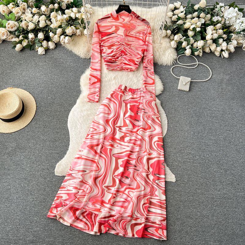 

Pure Desire Sexy Short High Waist Skirt Tie-Dyed Mesh Red All yards