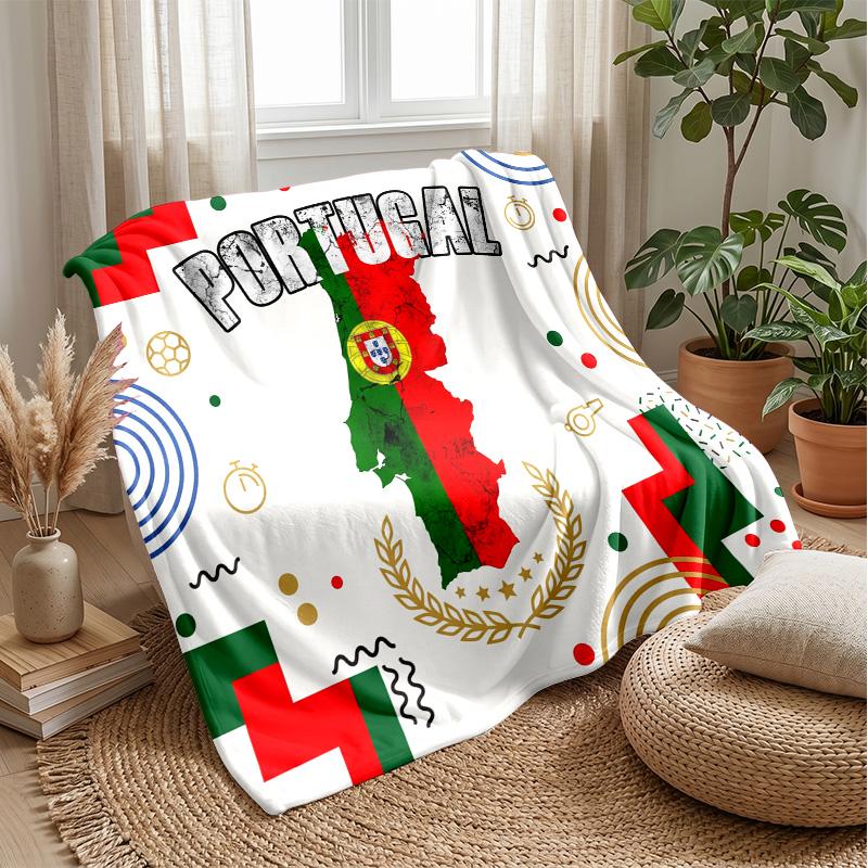 Portugal Football Printed Flannel Blanket Skin Friendly Warm Decorative Throw for Indoor Couch Bed Daily Use