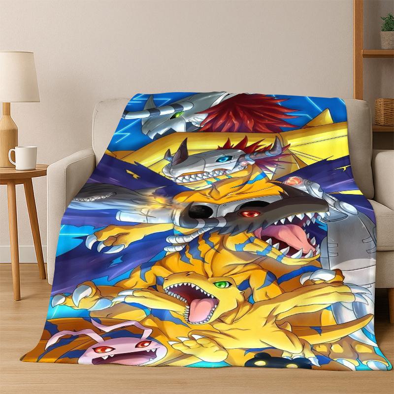 3D Digimon Adventure Angewomon Agumon Cartoon Flannel Blanket Soft Warm Blanket Throw Blanket for Bedroom Living Room Bed