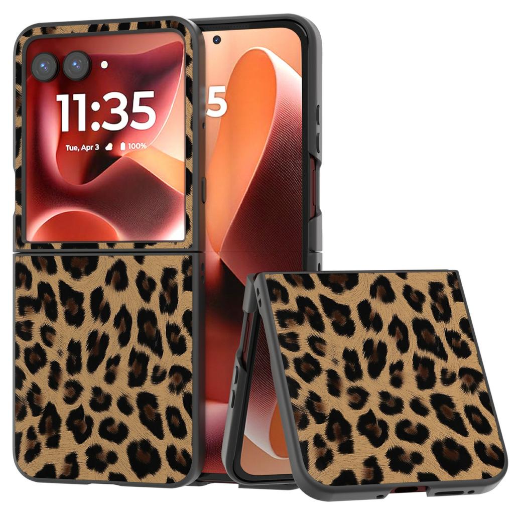 Pro Motorola Razr 60 Ultra 5G Pouzdro Černý Okraj Kůže+PC Vzor Leoparda Kryt na Telefon