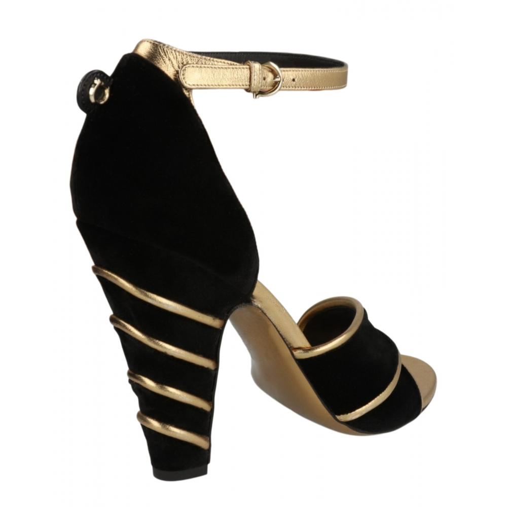 Salvatore Ferragamo Ether Velvet Heel Sandals Black