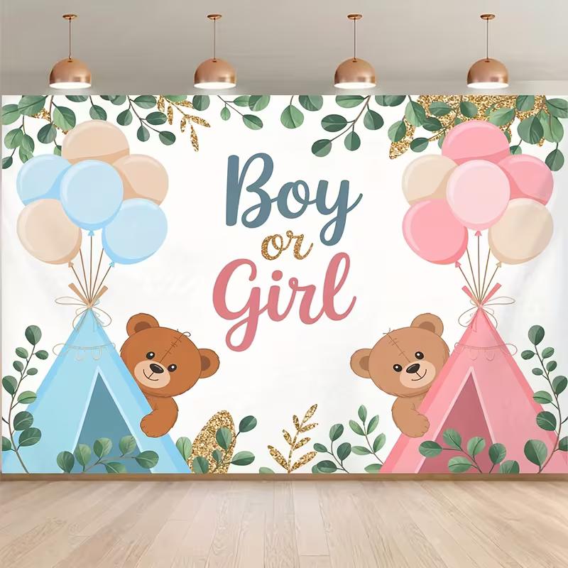 

2D Boy or Girl Gender Reveal Backdrop Teddy Bear Photography Background Banner 47.2x31.5inch/120*80cm