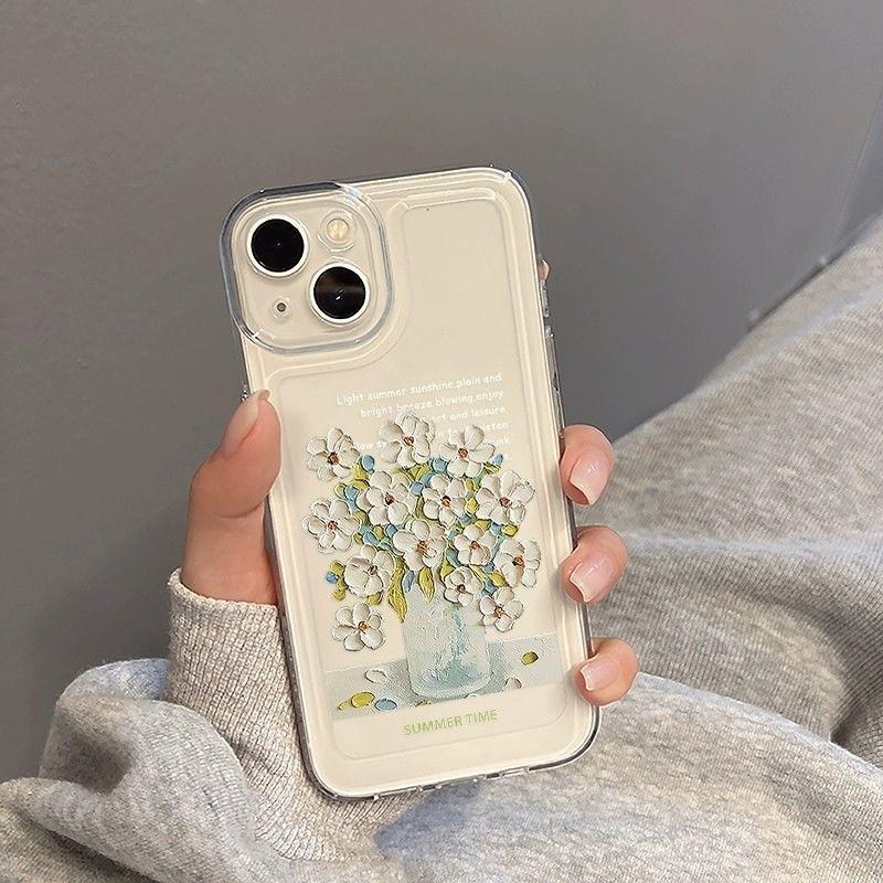 Funda for IPhone 16 15 14 13 12 Pro Max 11 Small Fresh Flowers Dustproof Non-Slip Full Cover Anti Fall Shockproof Transparent