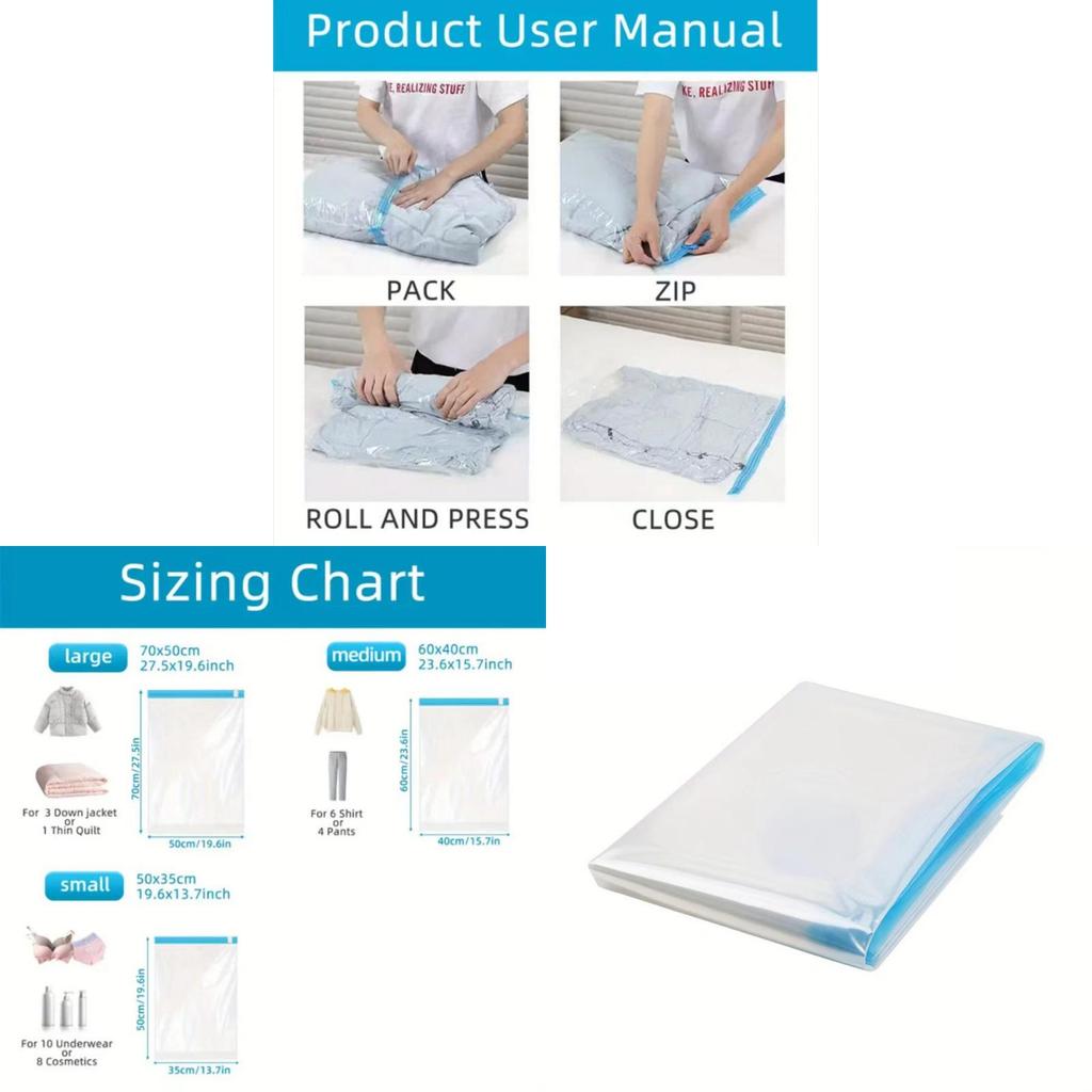 Travel Luggage Compression Bag With Rollup Design For Packing Efficiency
