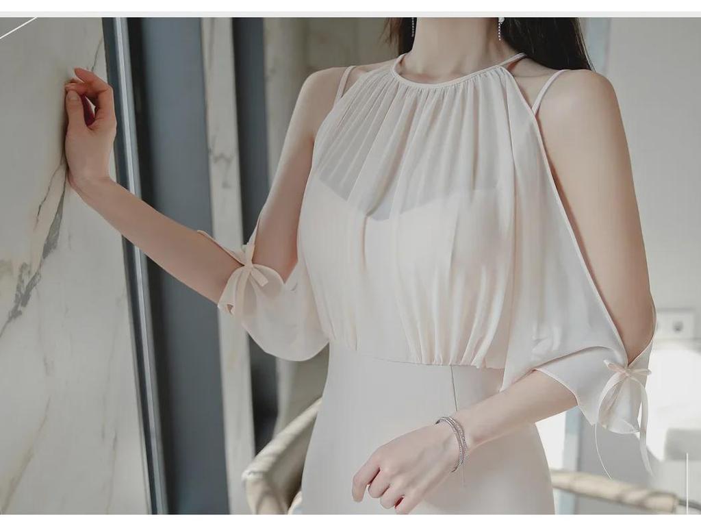 2023 Korean-Style Off-Shoulder Chiffon Splicing Dress for Women