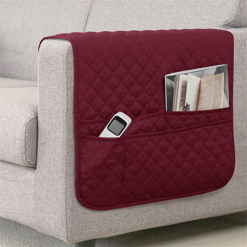 1 Stück Wasserabweisende Sofa Armlehnenbezüge Karomuster Möbelarm Couchschoner Aufbewahrungstasche Stuhlbezug für Wohnzimmer Heimdeko 1PC 50x90 cm gray