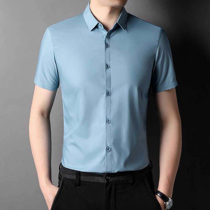 

Летняя новая мужская рубашка для молодежи и среднего возраста, деловая, повседневная, однотонная, тонкая, не требующая глажки, с короткими рукавами 3XL