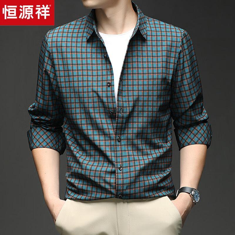 Hengyuanxiang Men's Long-Sleeve Casual Business Plaid Shirt
