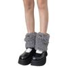 Women Furry Leg Warmers with Letter Label Aesthetic Winter Warm Fuzzy Plush Boot Cuffs Leg Gaiters Socks Streetwear