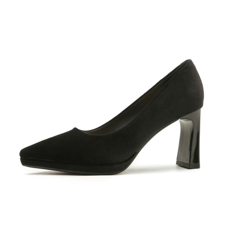 6-Solid color suede thick heel bridesmaid single shoes women's autumn and winter new pointed waterproof table high heels women
