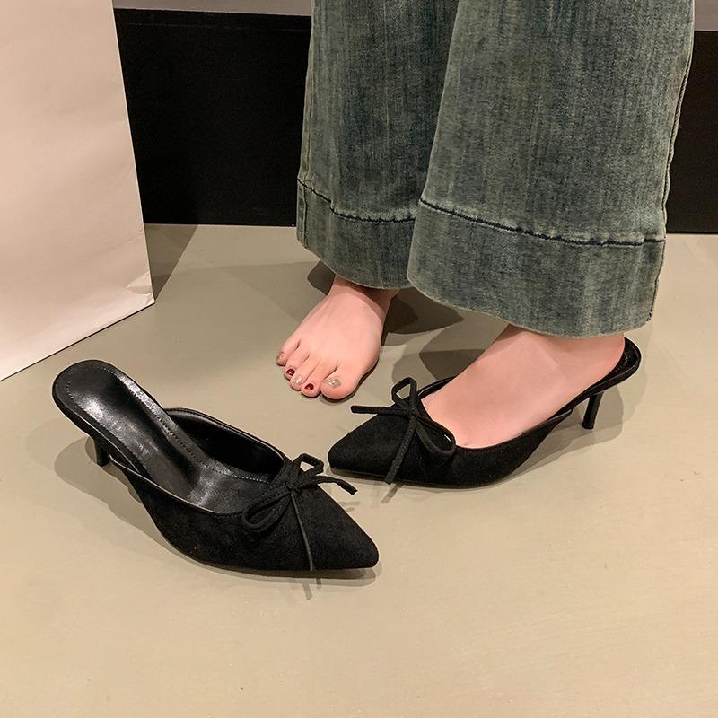 Fashion New Leopard Print Women High Heel Slipper Pointed Toe Thin Low Heel Sandal Ladies Mules Shoes Zapatos Mujer