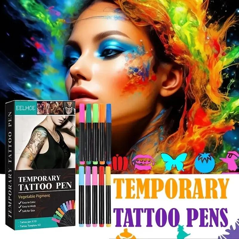 Temporäres Tattoo Stift Set, Mehrfarbig, Temporäres Tattoo Kit für Gesicht und Arme, DIY Make-up, Graffiti Dekoration Tattoo, Einfach aufzutragen