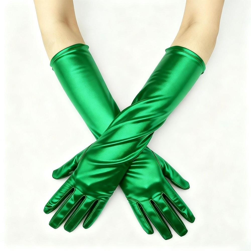 Shiny Long Gloves Elastic Women Mittens Cool Patent Leather Gloves  Party