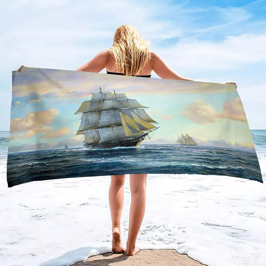 Sailboat Beach Towels Lightweight Quick Dry Beach Towel Sailboat Soft Hand Towel for Bathroom Kitchen Yoga Gym Decorative Towels