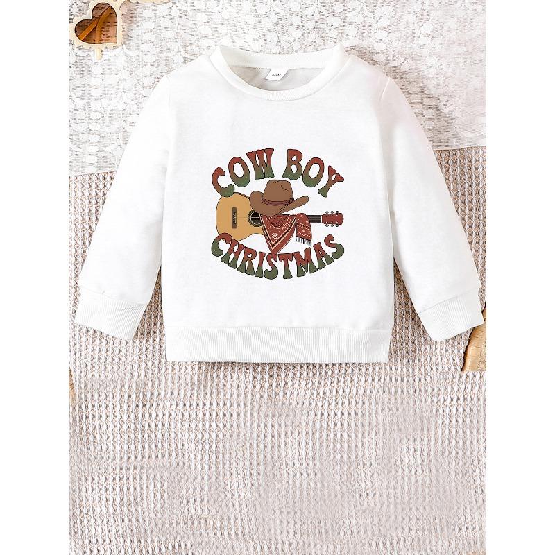 Kids Crewneck Sweatshirt, Cute Cowboy Print Long Sleeve Top 110