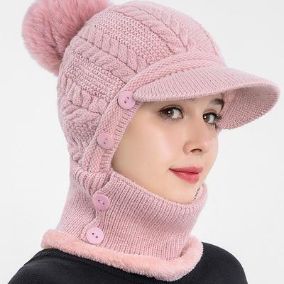 Windproof Hedging Hat Add Fluff Outdoor Riding Ear Face Protection Knitted Hat Warm Baseball Cap Thick Women Winter Hats