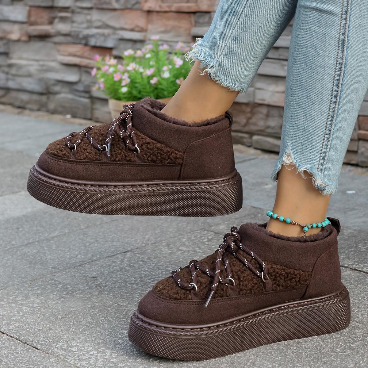 

Внешнеторговые большие размеры женские зимние ботинки 2025 новая осень и зима на толстой подошве, утепленные, теплые, повседневные, на платформе, хлопковые туфли 39 темно-коричневого