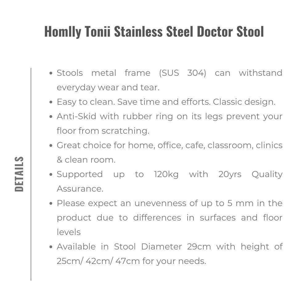 Homlly Tonii Stainless Steel Doctor Stool (Various Heights Available)