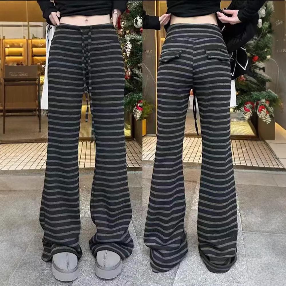 High-Waisted Striped Wide-Leg Pants - Women s Autumn/Winter Slimming Drape Casual Style Small