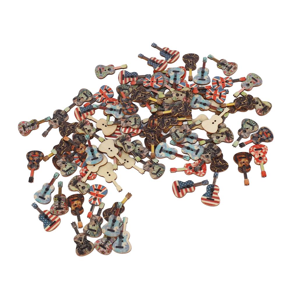 100pcs Wooden Guitar Buttons DIY Handcraft Cute Sewing Buttons with 2 Holes for Photo Frames Phone