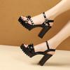 High Heels Sandals, Thick Heels, Waterproof Platform, Versatile, Summer Soft Leather, Pearl, Comfortable Height Increasing Women's Shoes