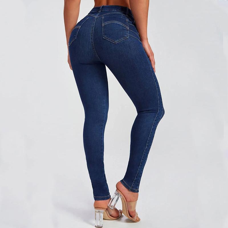European and American Spring Slim Fit Skinny Pants Elastic High Waist Jeans Women's Trousers