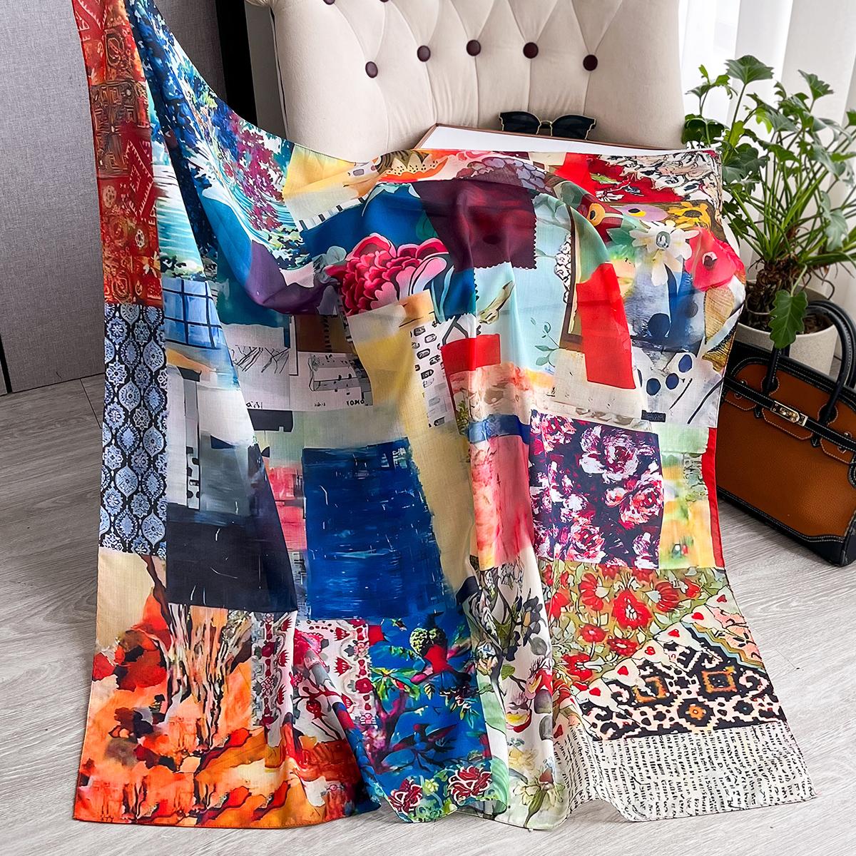 

Women Square Silk Scarf Luxury Large Shawl Neckerchief Bohemia Print Headband Female Foulard Bandana Wraps Hijab Scarves