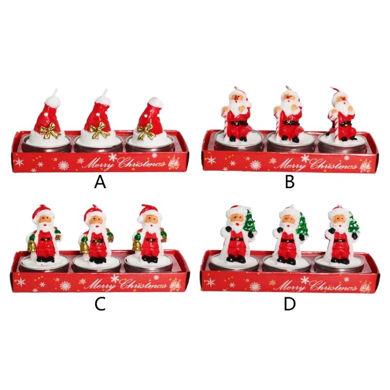 3Pcs Christmas Tealight Candle for Christmas Home Decoration Handmade Delicate Santas Christmas Hat Candle Gifts