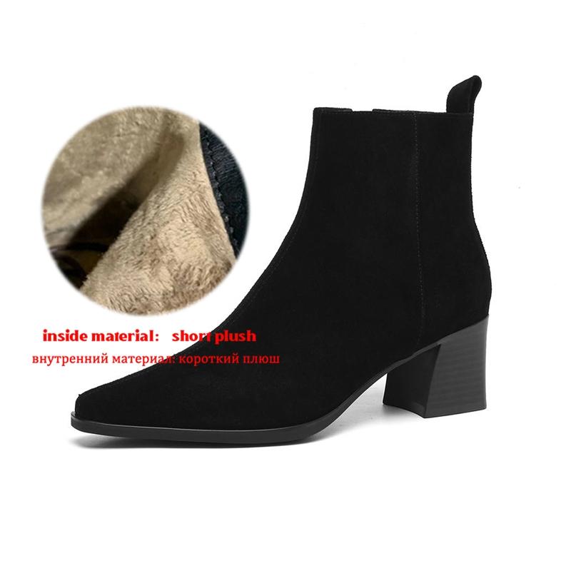 Krazing Pot Cow Suede Nubuck Winter Round Toe Chunky Heels Fashion Boots Women Zipper Retro Elegant Women Ankle Boots