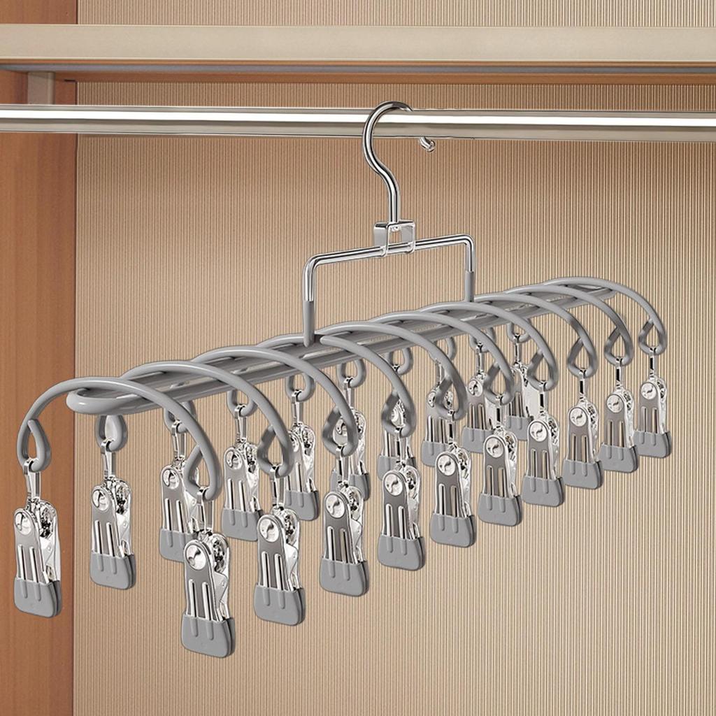 11 Clips Legging Organizer & Drying Rack, Space Saving Hanging Closet Storage, Multi-Use Pants Skirt Scarf Holder for Home Dorm