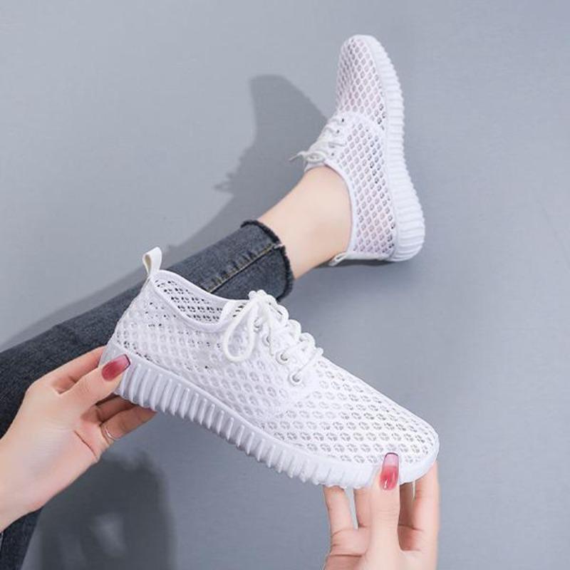 Women Summer Solid Color Soft Sole Anti Slip All Match Casual Large Size Flat Breathable Mesh Sports Shoes