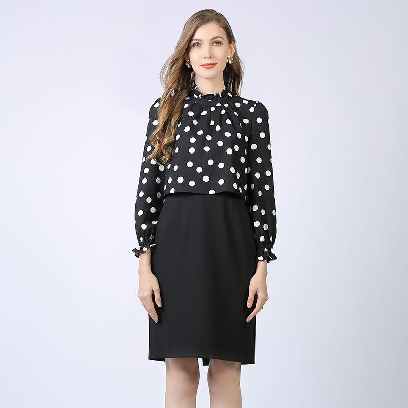 

Exquisite Small European-Style Slim-Fit Plus Size Ladies Slim Looking Long-Sleeve Dress Black(Patchwork unlined) 3XL(80.00 kg-90.00 kg)