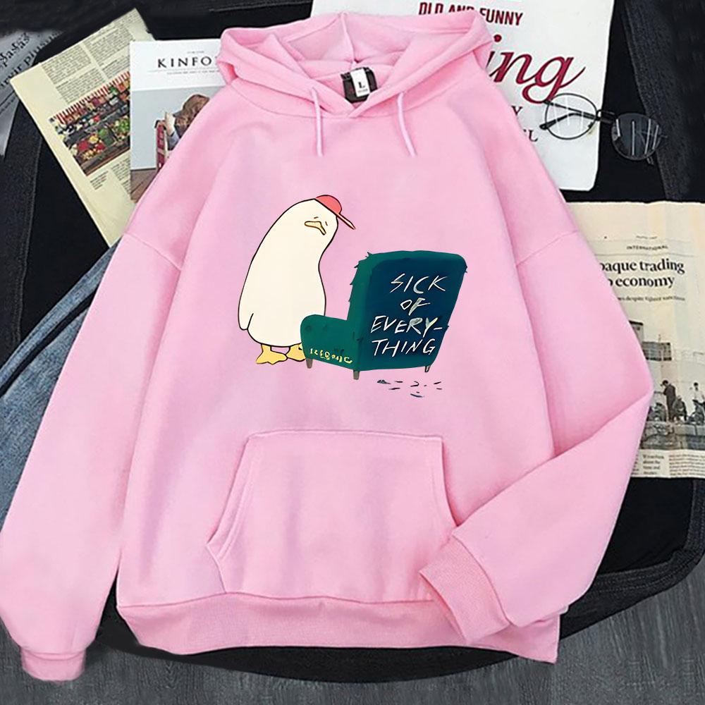 

Anime I m Sick of Everything Hoodie Cartoon Duck Sweatshirt Funny Winter Women Clothes Fleece Men Clothing Unisex S