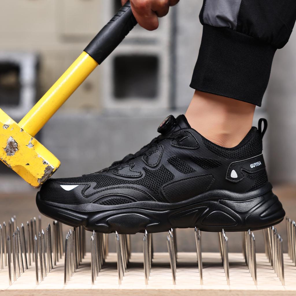 Últimos sapatos de trabalho com fivela rotativa, tênis à prova de furos, calçados de proteção de segurança, calçados masculinos, botas indestrutíveis