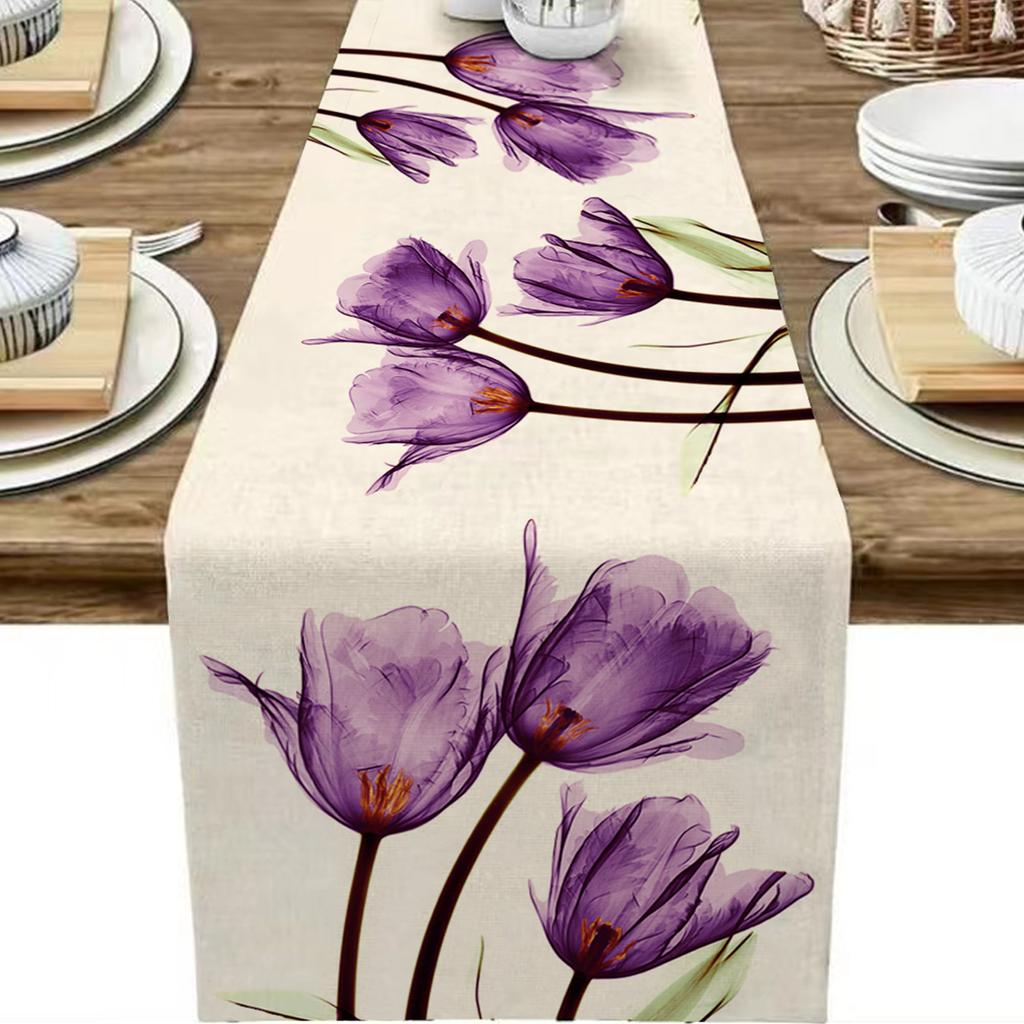 1pc Tulip Linen Table Runner ,Kitchen Dining Table Decoration for Indoor Outdoor Home.Festival gifts,minimalist style.