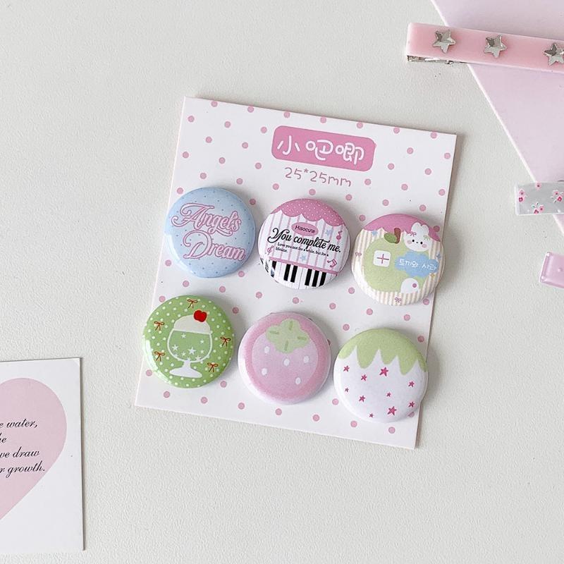 6Pcs Cute Kawaii Cartoon Button Badges Assorted Pastel Designs Smooth Surface For Backpack Decoration Diy Crafts Gifts For Teen