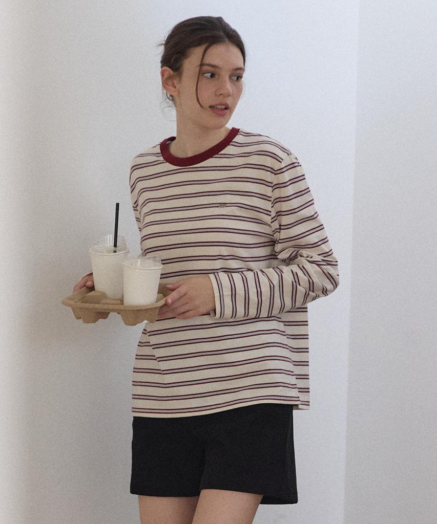 OURHOPE Multi-Stripe Logo Sleeve T-Shirt - Ivory